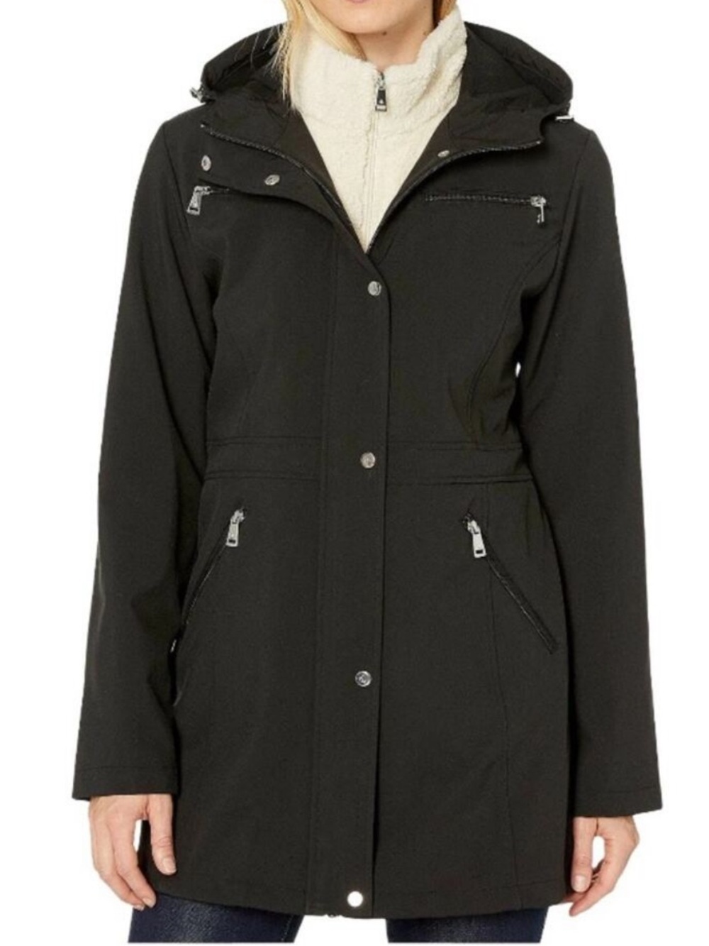 Ralph Lauren Black Hooded Raincoat with Sherpa Liner